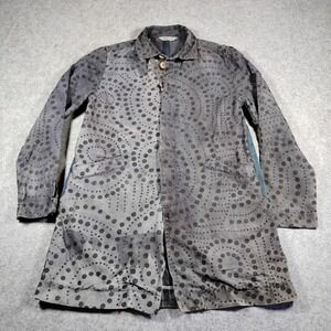 Folk Gray Polka Dot Swirl Cotton Chore Coat Long Jacket Womens Size 2 Medium